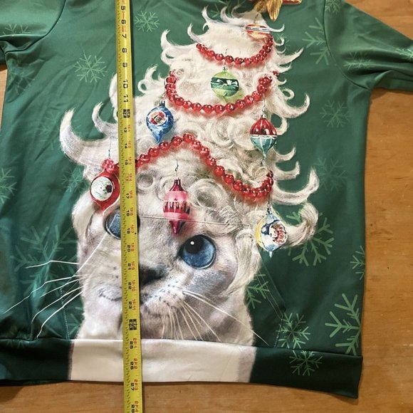 Pullover Cat Tree Christmas Long Sleeve Hoodie wIth Pockets Mens Sz Large - Picture 6 of 8